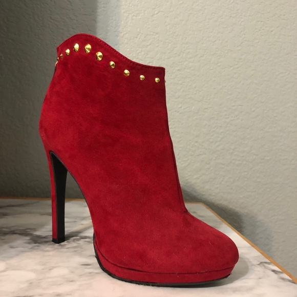 Mossimo Supply Co. Shoes - Mossimo Red Suede Booties w/ Gold studs